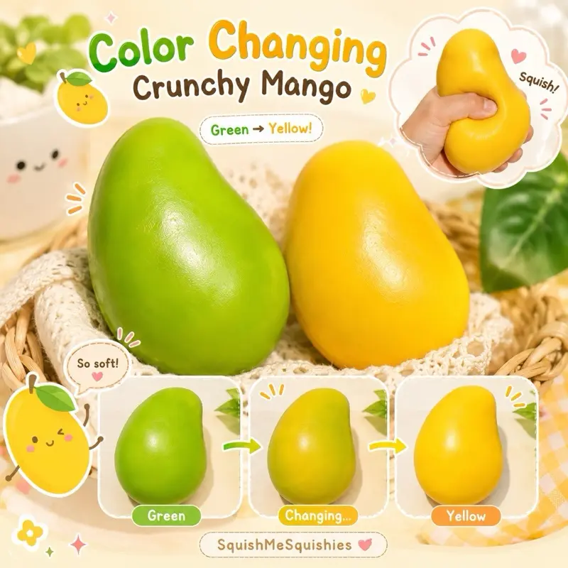Color Changing Crunchy Mango Squishy – Moldable Sensory Stress Relief Fidget Toy | Super Satisfying Color-Changing Squish anxiety relief