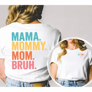 Colorful Mama Mommy Mom Bruh Cotton Tshirt Mothers Day Casual Soft Lightweight Trendy Top For Proud Moms