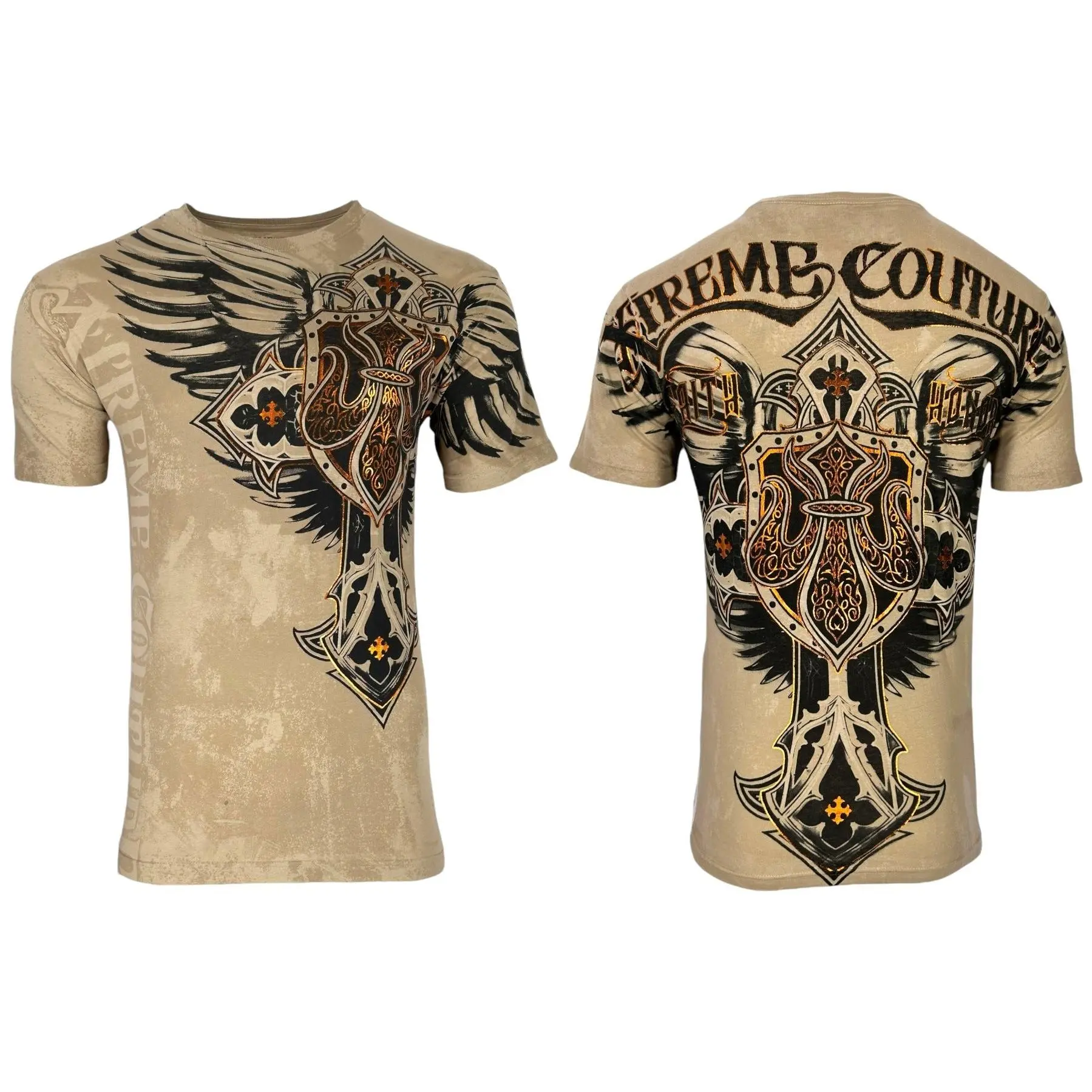 Xtreme Couture Men's Lockdown Biker T-Shirt | Fitted Cut Gothic Graphic Print in 100% Cotton | Round Neck, Sizes S, M, L, Printed Front