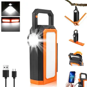 1PC Solar Rechargeable Camping Lantern, Portable LED flashlights, , Smartphone Charging, IP65 Waterproof, 6 Light Modes, Hanging＆Foldable Camping Light for Mechanic Camping Fishing Car Repair