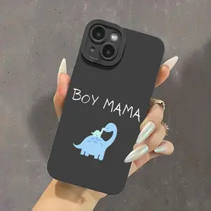 Cute Dinosaur Boy and Mama Aesthetic Phone Case for iPhone 17 16 15 14 13 12 11 Pro Max Plus Black Shockproof Cover Phone Case Mothers Day Gifts for Mom Wife Pregnancy Daughter Protection Cellphone