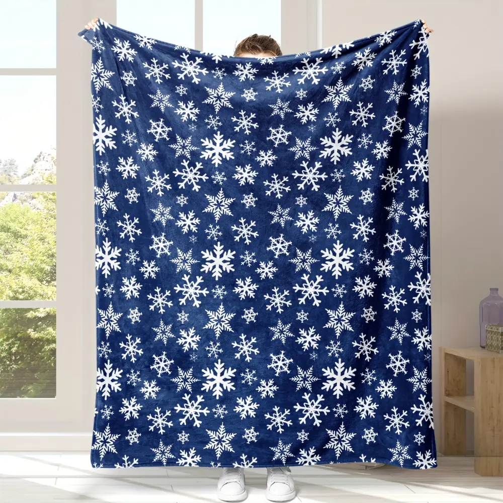 Blue Snowflake Throw Blanket, Winter Snow Crystal Blanket with Frost Pattern, Cozy Holiday Blanket for Couch Sofa Bed, Winter Home Decor Blanket, Soft Snowy Season Throw for Bedroom Living Room, Christmas Gift for Winter Lovers