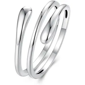 925 Sterling Silver Simple Multi-layer Leaf Adjustable Ring Green Lucky Leaves Statement Ring for Women Promise Ring Fine Jewelry