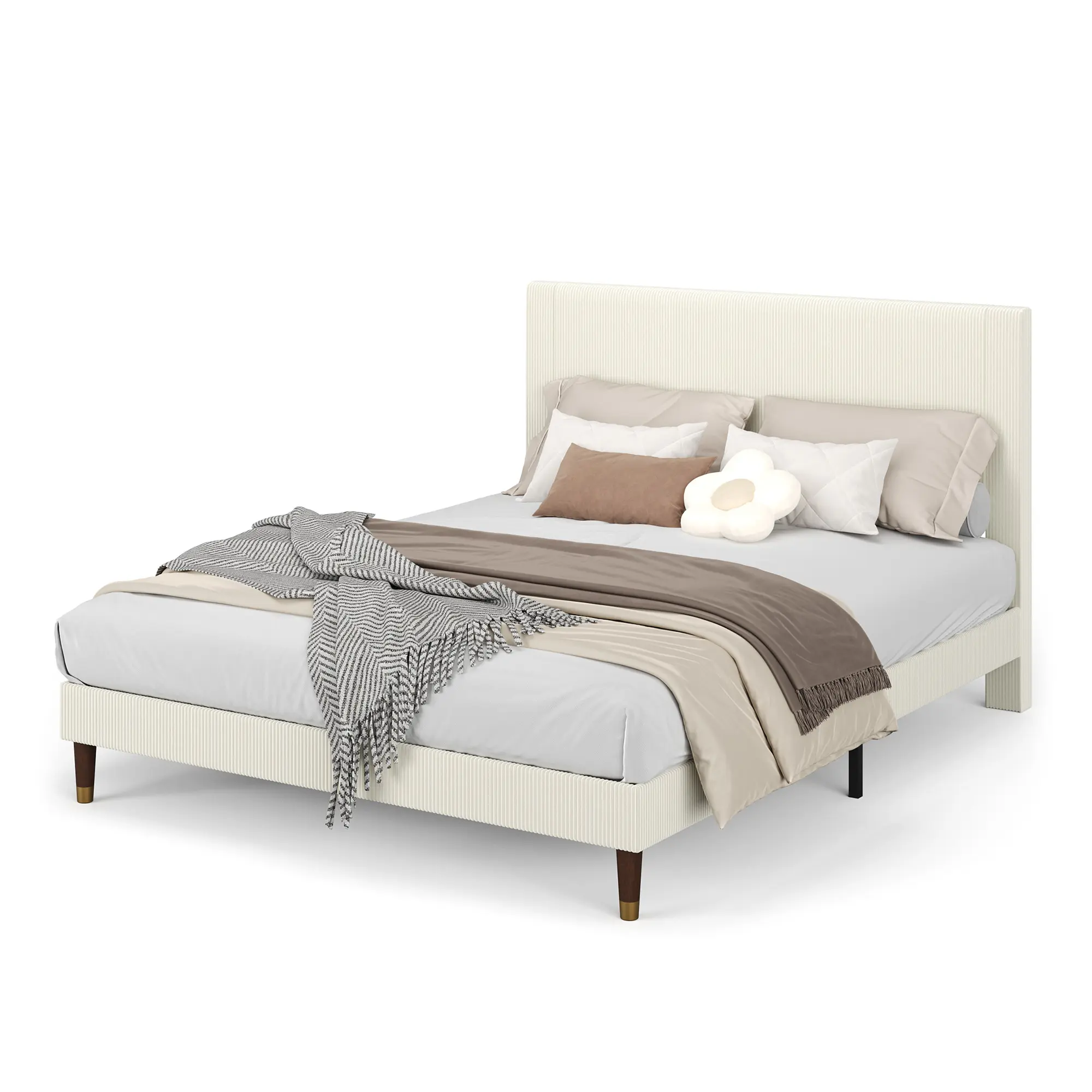 Twin/Full/Queen/King Size Upholstered Platform Bed Frame - Modern Fabric Headboard, Metal Frame & Wooden Slats Double Support, Non-Slip Noise-Free, No Box Spring Needed