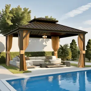 12' x 14' Hardtop Gazebo featuring Double Galvanized Steel Roofing Aluminum-Frame Outdoor Canopy complete with Curtains and Netting, a Metal Gazebo Pergola perfect for Patios, Gardens, Lawns, and Parties