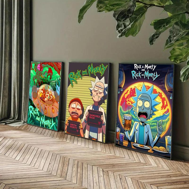 Vintage Cartoon Anime R-Rick And M-Morty Painting Calligraphy Fashion Canvas Wall Art Poster, Modern Aesthetic Waterproof Print, Fade-Resistant & Scratch-Proof Texture, Trendy Home Decor for Living Room Bedroom Office, Multiple Sizes