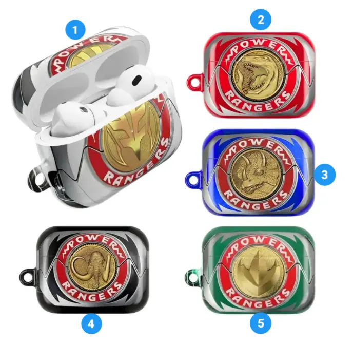 [Retro Superhero Style] Mighty Morphin Power Rangers AirPods Case for AirPods Pro 2/1 & AirPods 4/3/2/1, Soft TPU Shockproof Protective Cover, Wireless Charging Compatible, No Keychain, Classic Hero Fan Gift