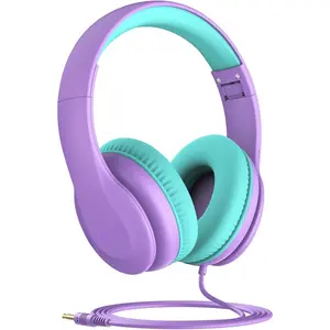 L-HPS002  Wired Headphones for Kids, 85dB Volume Limit, 3.5mm Kids Headphones with Cord, Adjustable, Stereo Sound Foldable Toddler headsets for School-Purple