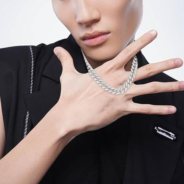 Cuban Link Chain for Men Women,Diamond Necklaces,Iced Out Chain,Hip Hop necklace,Thick Silvery Chain,Golden Chain Jewelry