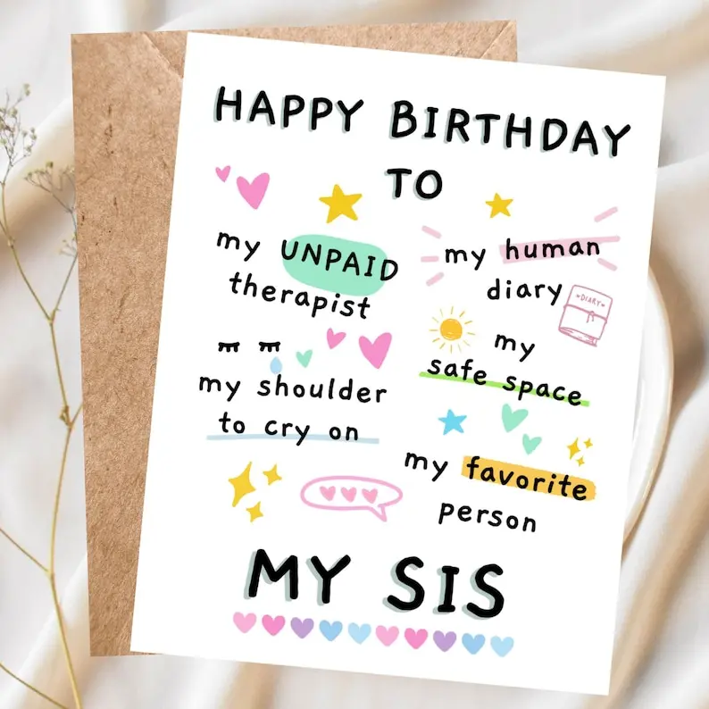Cute Funny Birthday Card for Sister, Humorous Sister Birthday Greeting, Handmade Sister Card, Unique Birthday Wishes, Sister Gift Idea