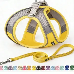 Dog Harness Small Sized And Leash Set For Small Dogs Cats,Yellow XS Puppy Harness, Step In Soft Dog Reflective Vest, Breathable Mesh Pet Harness.