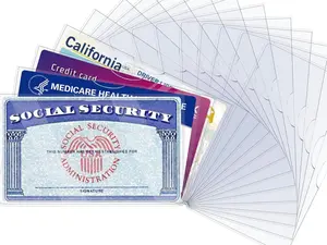 Premium 12 Pack Social Security Card Holder - Durable Water-Resistant PVC Protector Sleeve for Medicare & Credit Cards - Easy Slide Mechanism - Travel Accessories - Passport Cover