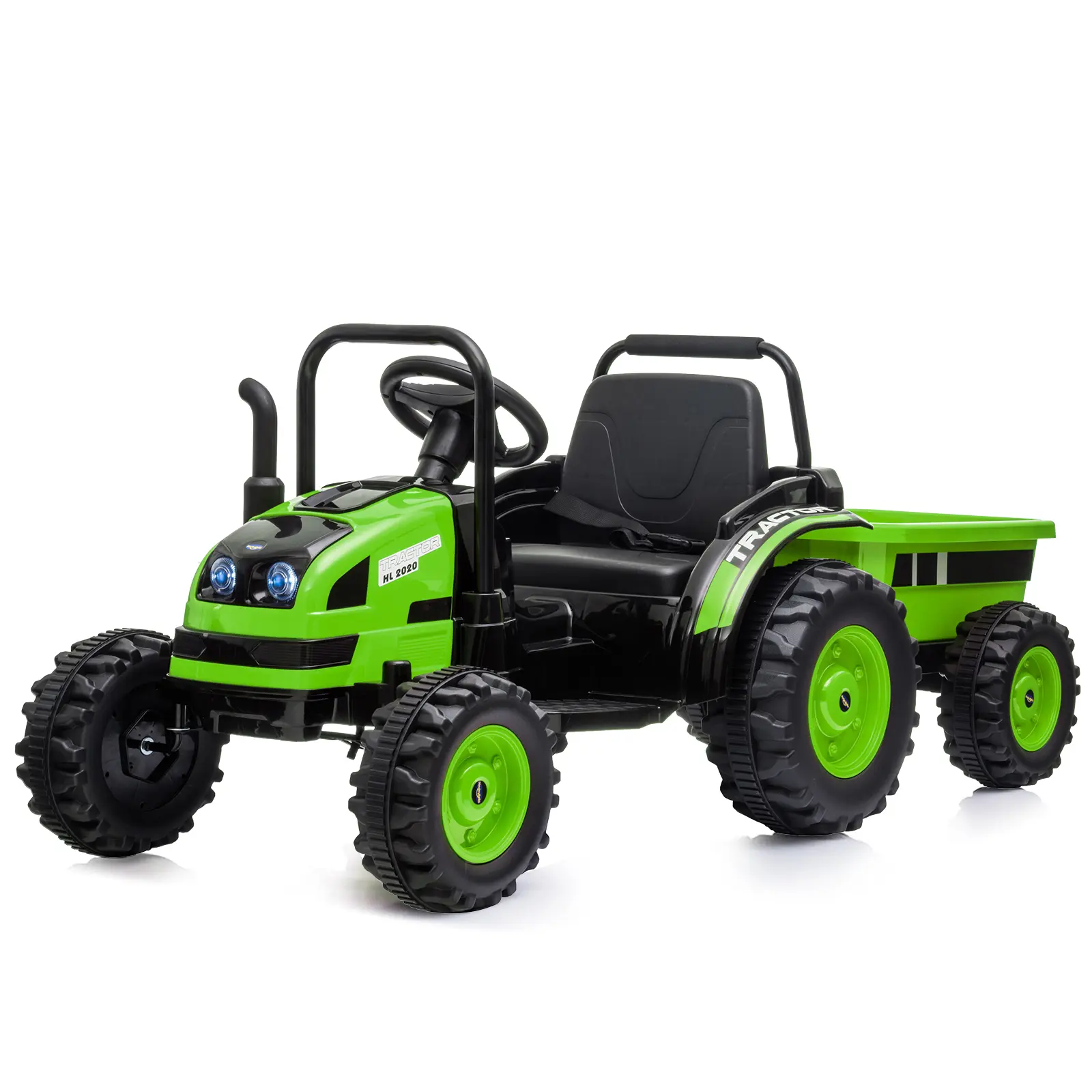 12V Kids Electric Ride On Tractor with Detachable Trailer – 2 Control Modes (Parental RC & Self-Operation), Dual 35W Motors, LED Lights, Music Player, USB Port, Safety Belt for Kids Outdoor Play, Boys/Girls Ride-On Toy