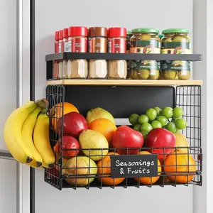 [ SHELF] 1 SET   Shelf Basket for Fridge with Tag &  Top, XXL Large   Rack Shelves for Side of Refrigerator, Kitchen Pantry Storage Organizer for  Fruit Veg