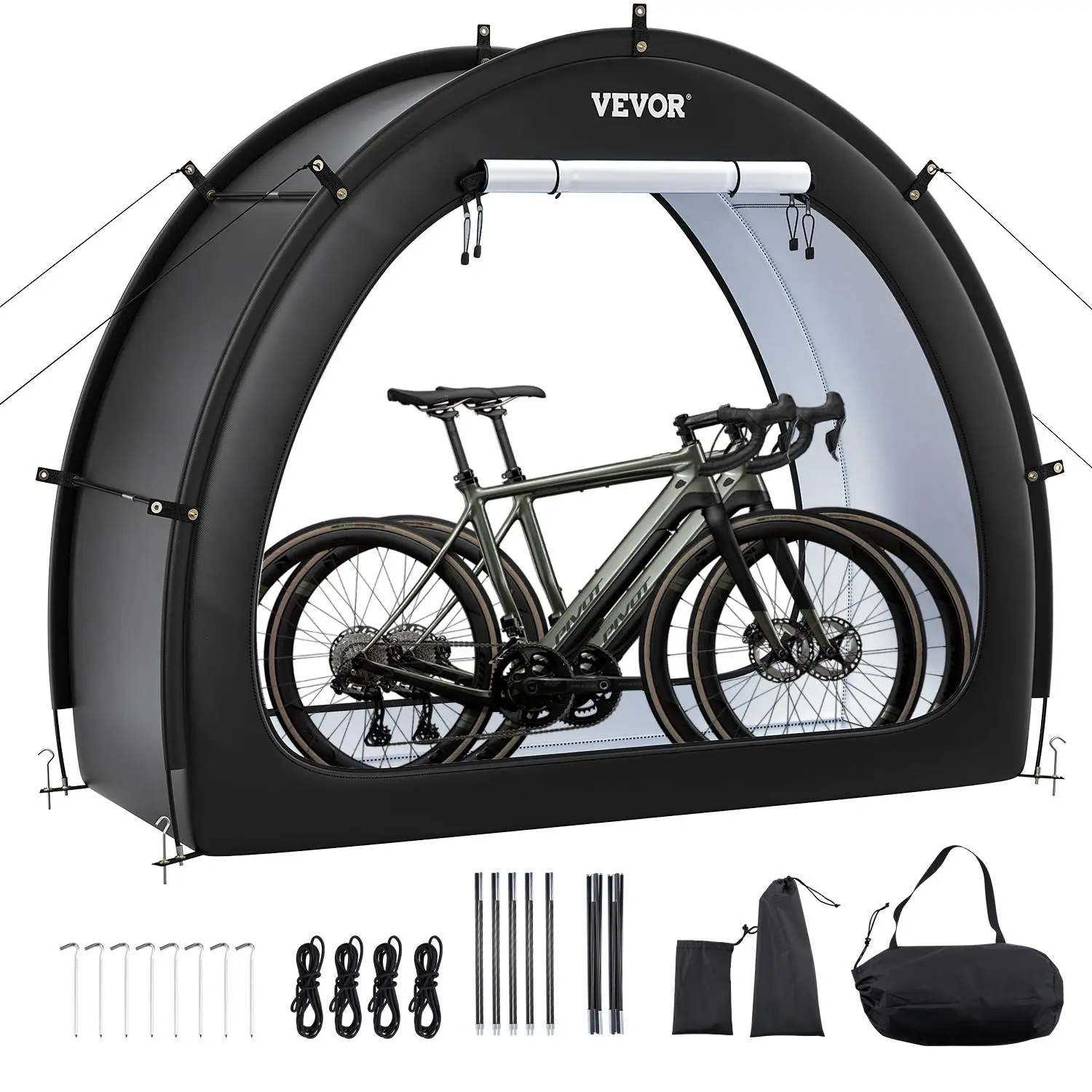 VEVOR Bike Storage Tent, 1 to 2 Bikes, Outdoor Spacious Bike Storage Tent with Ventilated Window, Waterproof Fan-Shaped Bike Tent with High Strength Fiberglass & Dual Zippers, Fit for Bicycle