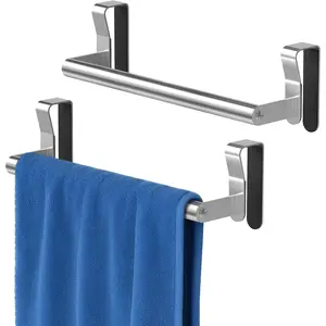 Stainless Steel Over The Cabinet Towel Holder 2 Pack, Brushed Nickel Towel Rack Towel Bars for Kitchen Cabinet Doors, Ideal for Hanging Kitchen Dish Towels