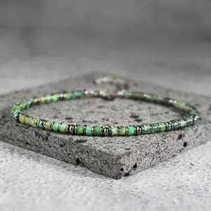African Turquoise Hematite Beaded Bracelet Tibetan Beads Gemstone Healing Reiki Crystal Men's jewelry Yoga Minimalist Bracelet