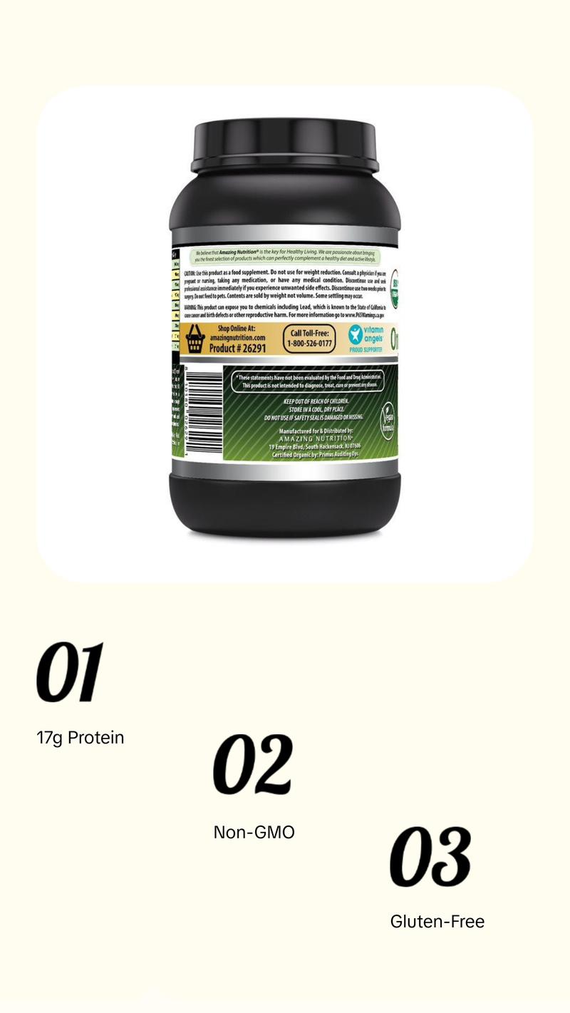 Amazing Formulas Unflavored Organic Pea Protein Supplement | 17 G Protein per Serving | 2 Lb (907 G) | Non-GMO | Gluten-Free | Made in USA