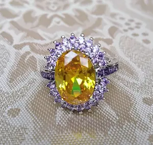 Women Silver Ring Gemstones Yellow Tanzanite Simulated Fashion Jewelry SIZE 7, 8 9 NEW