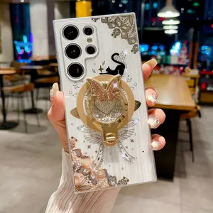 Butterfly Bling TPU Case with Magnetic Stand and Rhinestone Detailing, Full‑Coverage Shockproof Shell for for Samsung Galaxy S24 Ultra / S23 / S22 / S25