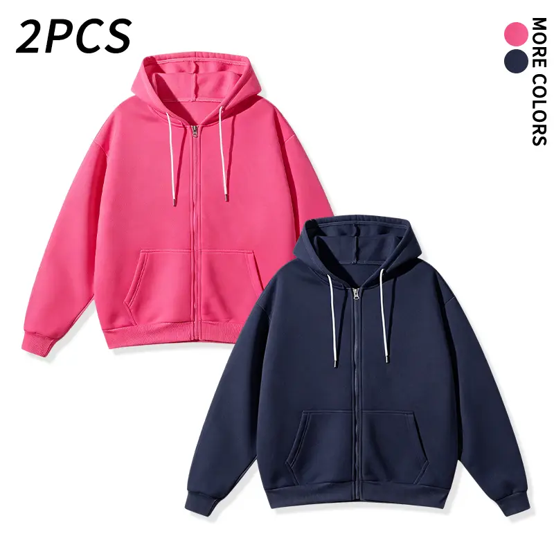 Two piece unisex set: loose solid color zip up hoodie with hood, street style jacket available in two colors