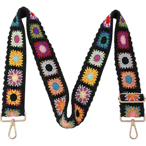 Wide Purse straps Crochet Flower replacement crossbody for Handbag Adjustable Embroidery Knit Guitar Shoulder strap