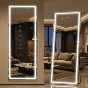 LED Full Length Mirror with Light, 58"x18" Lighted Full  Mirror with Stand, Dimmable & 3 Color Lighting Standing/Leaning/Wall Mounted  Mirror for Bedroom Cloakroom Livingroom(Rect)