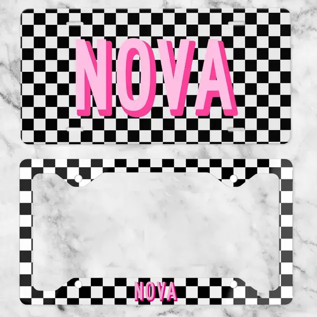 Personalized Car Tag License Plate, Checkered Name Car Tag, Front Car Tag, Custom License Plate, Personalized License Plate, Initial Car Tag