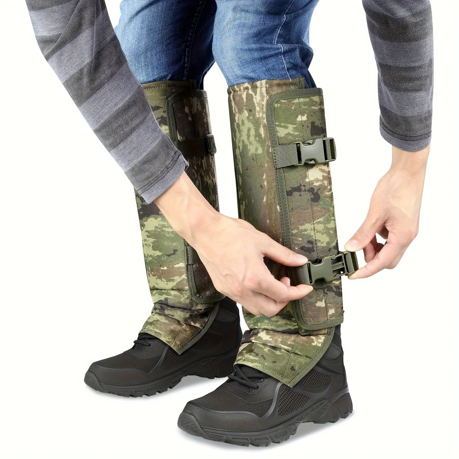 Unisex Camo & Black Snakebite Protective Leg Gaiters with Adjustable Buckles, Shoe Protectors for Hiking & Hunting, Outdoor Protector for Shoes