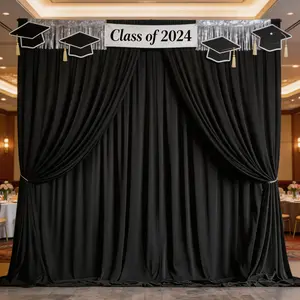 10 Pack 5x10ft Black Soft Flowing Backdrop Curtains, Polyester Drapes with Elegant Fluid Drape for Wedding Party, Bridal Shower, Birthday, Photography Photo Booth Background