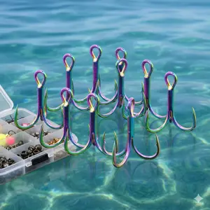 Rainbow Anti-Corrosion Fishing Treble Hooks, 10-Pack Stainless Steel Triple-Barbs High Sensitivity Non-Slip Hooks for Bass Trout Freshwater Saltwater, Size 4 6 8 10, Anchor Sharp Point Design