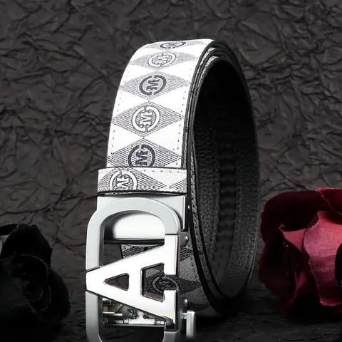 Men's Business Fashion Letter Print Belt, Casual Automatic Buckle Waist Belt, Fashion Belt for Young Adults, Trendy Exquisite Belt, Stylish Belts, Letter Design Belt
