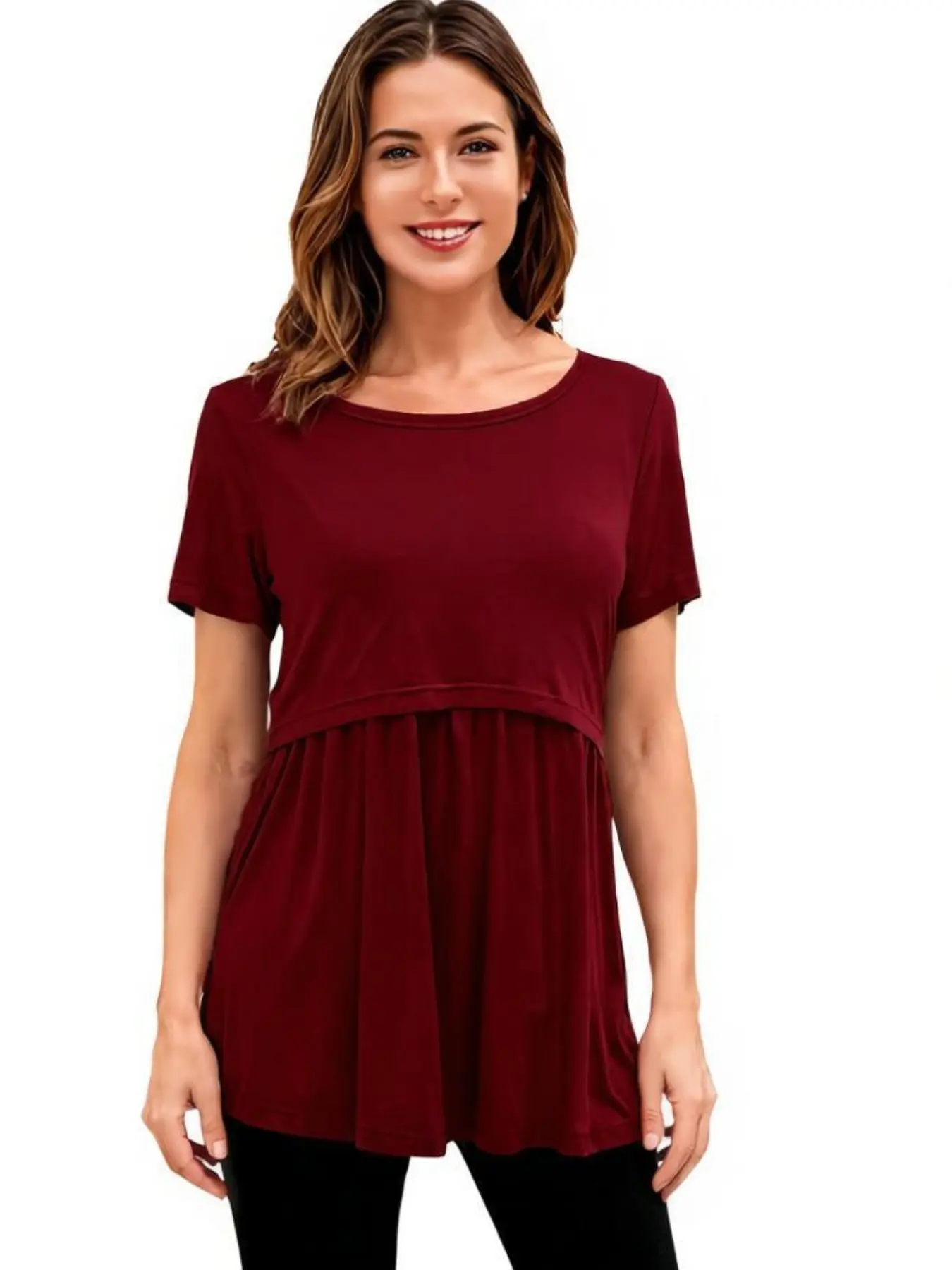 Women's Short Sleeve Nursing Top, Casual Plain Color Maternity Breastfeeding Shirt, Comfortable Home & Outdoors Wear, Maternity Clothing, Maternity Clothes