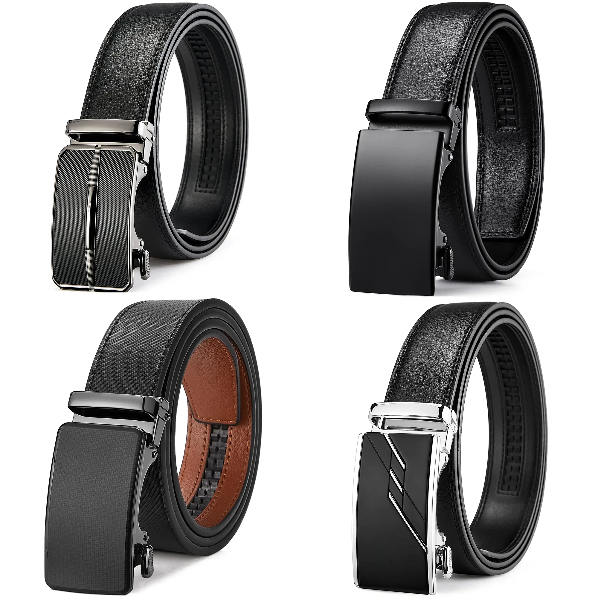 Mens Belt Leather Ratchet Belt For Men Dress and Casual with Adjustable Buckle, Trim to Fit