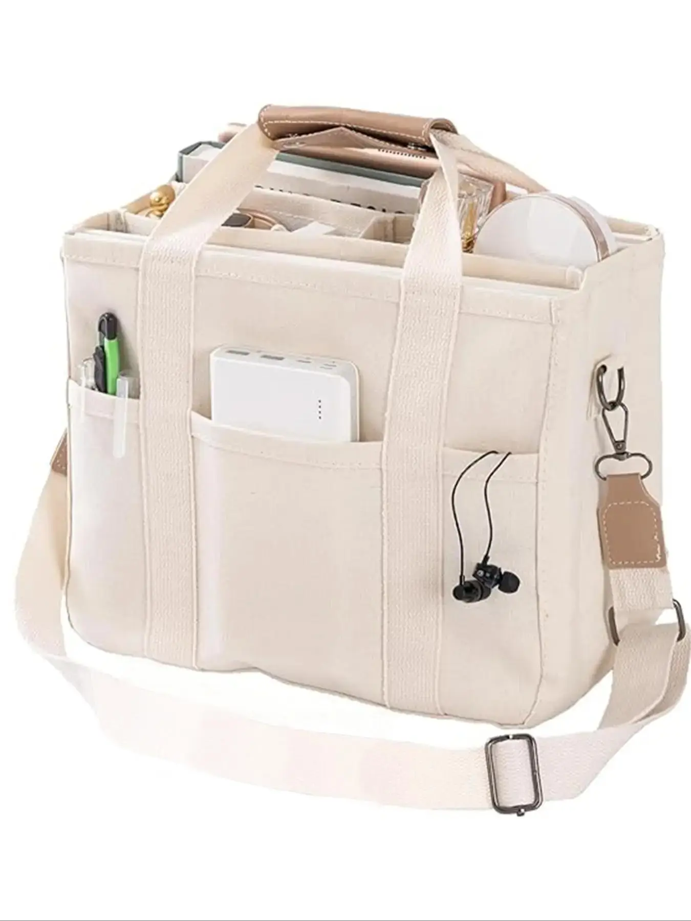 Women's Solid Color Multi-pocket Tote Bag, Fashionable Shoulder Bag for Work & Daily Life, Casual Trendy Versatile Minimalist Commuting Bag