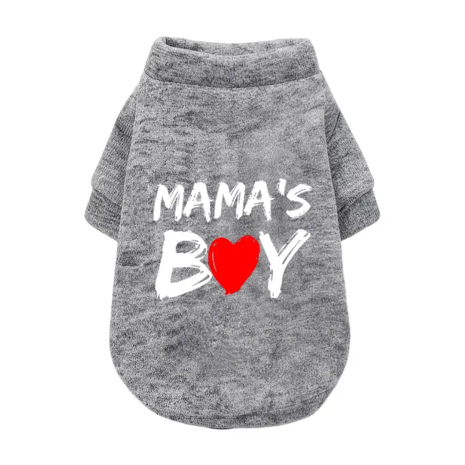 Mama's Boy Gray Pet Shirt with Red Heart Design for Dogs and Cats Cats Pet Puppy Clothes Mama'Boy Printed