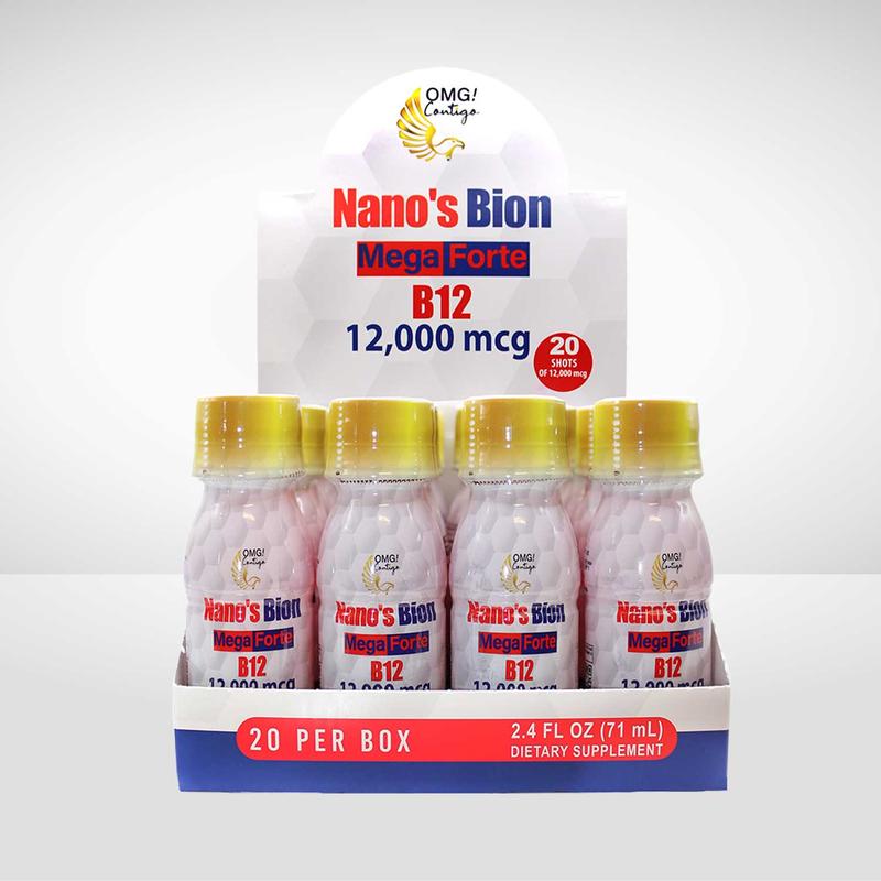 Nano's Bion Mega Forte B12 12,000 mcg 20 Shots 2.4 FL OZ 11 mL Liquid Supplement for Energy & Focus 20 Per Box