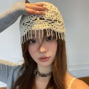 Lightweight Women's Crochet Hat with Vintage Ethnic Design Tassels Perfect for Summer Wear Multifunctional Beanie and Hat