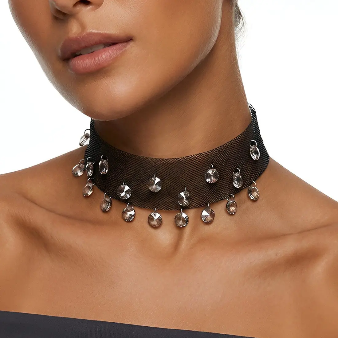 Magnetic Clasp Mesh Full Rhinestone Pendant Necklace, Personalized Punk Bohemian Style