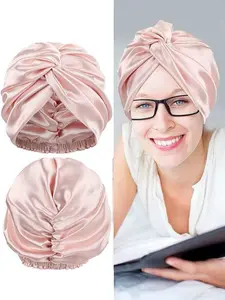1 PC Silk-Like Double-Layer Hair-Care Sleep Cap, Crisscross Twist Design, 2-in-1 Headscarf Cap for Makeup & Bathing, Haircare