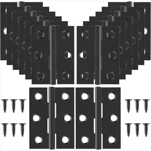 16 Pcs Small Stainless Steel Door Hinges, 2 inch Window Folding Hings, Home Furniture Hardware with 96 Screws (Black)