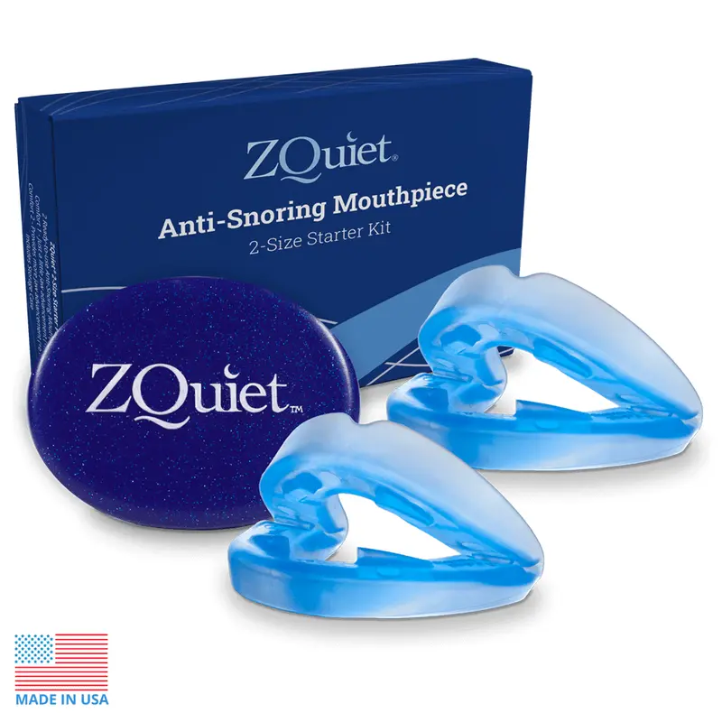 ZQuiet Anti-Snoring Mouthpiece 2-Size Starter Pack FDA Cleared Soft Non-Bulky Material Immediate Snoring Relief All-Night Comfort Includes Storage Case Sleep Guards