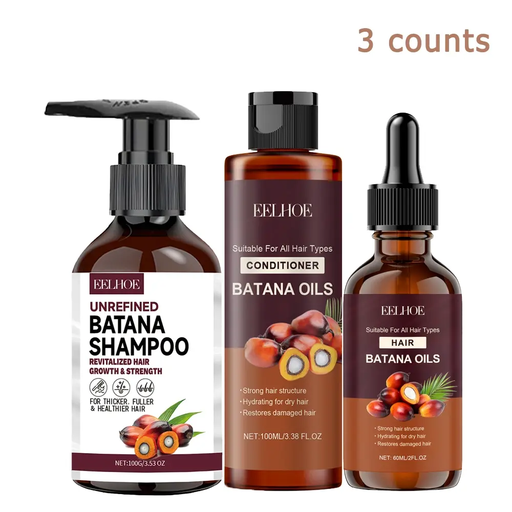 Batana Shampoo Set with Jojoba Seed Oil, Rosemary Leaf Oil & Vitamins, Moisturizing & Nourishing Formula for Healthy Hair, Includes Shampoo, Conditioner & Essential Oils