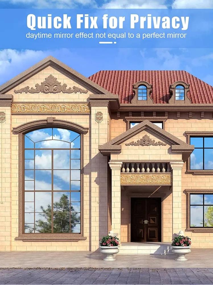 One Way Mirror Window Film - See Out Not In Daytime Privacy Tint, Heat Control UV Protection Static Cling Glass Cover for Home Office