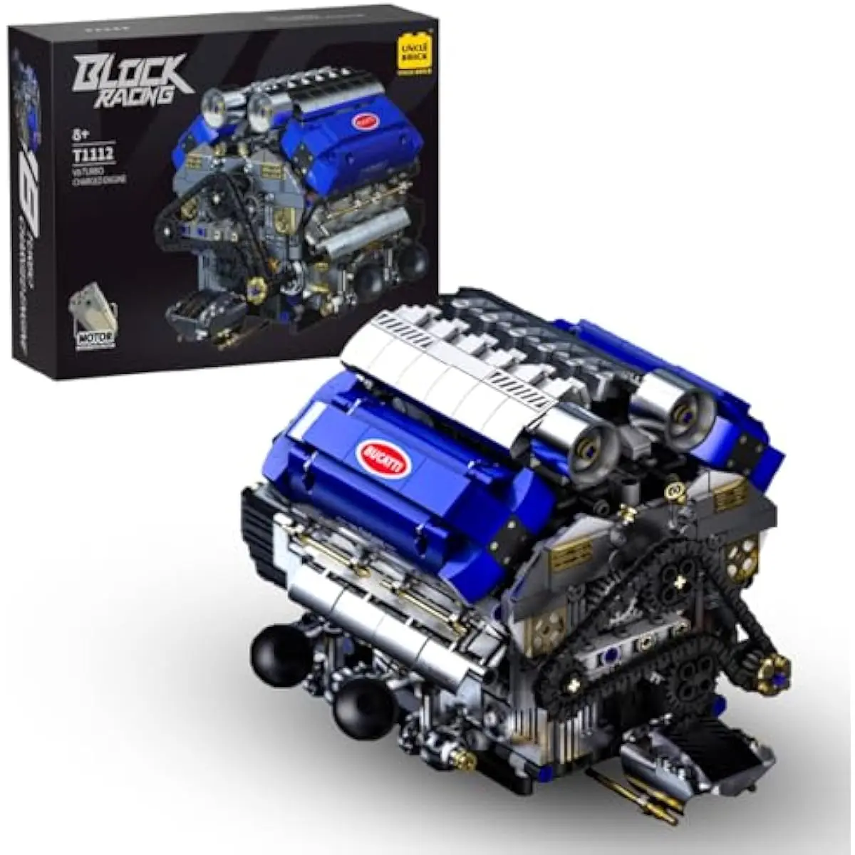 High-Quality & Visible Mechanical Design V8 Engine Model Kit Set (ABS Plastic, Battery-Powered Motor Drive, 1288pcs) - Working Transportation Building Toy with Chain & Cylinder Linkage, STEM Collectors Gift for 10-12 Yrs & Adult Car Enthusiasts