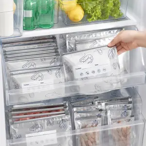 Reusable Foil Zipper Bags, Sealable Kitchen Food Storage Pouches with Stand-Up Bottom and Labels for Vegetables, Meat, Eggs, Grains and Leftovers