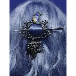 Women's Punk Style Wolf & Moon Design Hair Pin 2024 New Trendy Vintage Chic Gothic Hair Clip Accessories for Hairstyle Decor