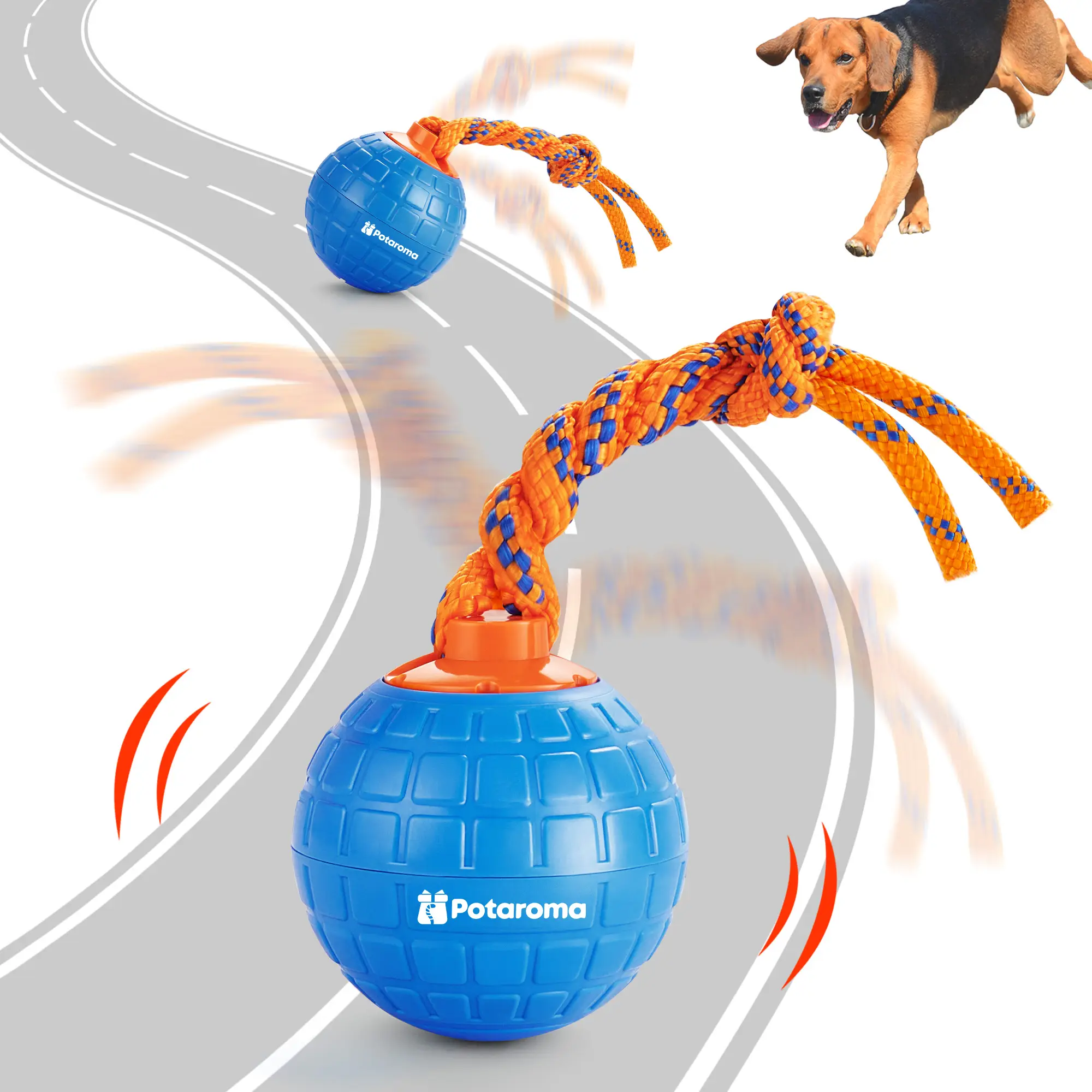 Potaroma Interactive Dog Ball Toys Touch Activated, Rechargeable Animal Sound Dog Toy, Durable Moving Ball for Pup with Chewing Rope for Dogs Puppy, B