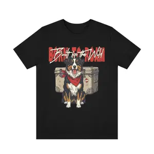 Camping Dog Lover T-Shirt – Built for the Wild Graphic with Tricolor Dog and Rugged Cooler, Outdoor Adventure Lifestyle Apparel for Campers and Pet Owners