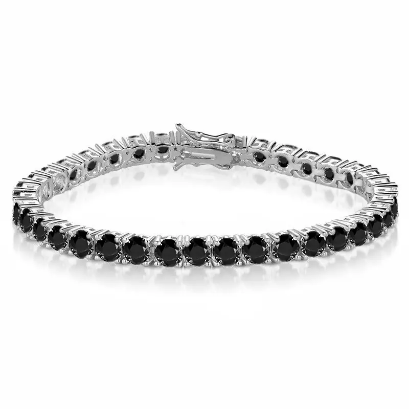 GEMSME Unisex 4MM Round Cut Silver Waterproof CZ Tennis Style Bracelet & Bangle ATS60090-H, Men's Fashion Jewelry, Birthday-Ready Sparkle, High-Quality Hip Hop Design, Easy-to-Gift for Loved Ones, Anniversary Anklet Option